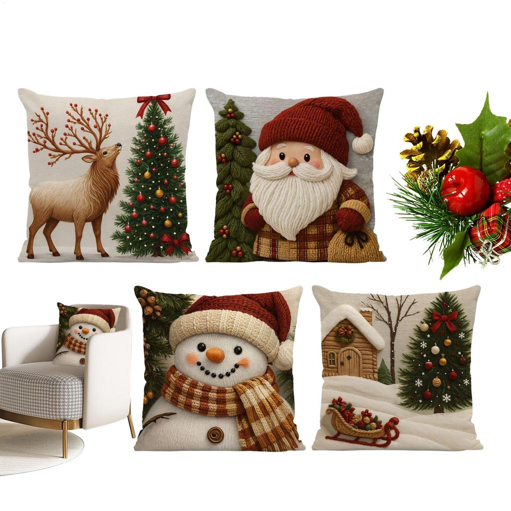 Christmas Pillow Cover Christmas Linen Pillowcase Autumn Decoration Snowman Pillow Covers For Chair Sofa Bedroom Living Room