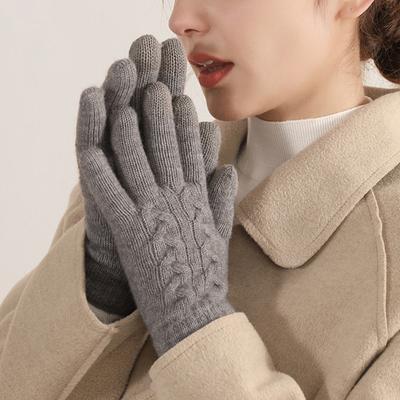 Damen Winter Strickhandschuhe Dickes Fleece gefüttert Warme Handschuhe Einfarbig Touchscreen-Handschuhe zum Autofahren, Golfen, Angeln, Wandern