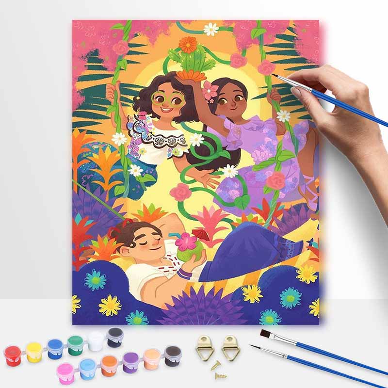 Disney Encanto Digital Oil Painting Art Painting Kit Manual Diy Painting for Home Decorations with Vibrant Flowers and Characters