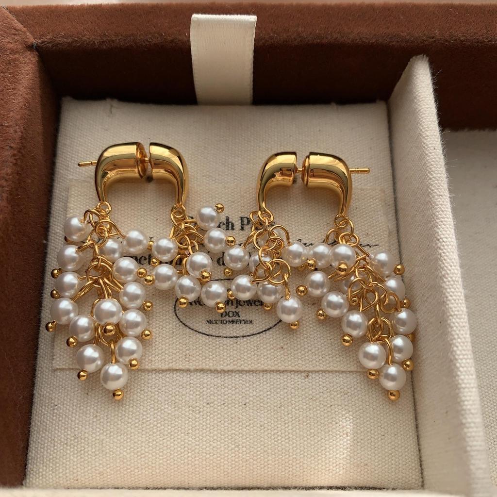 Premium Pearl Simple Temperament Stud Earrings Versatile French Pearl Pendant Fringed Earrings Design Earrings