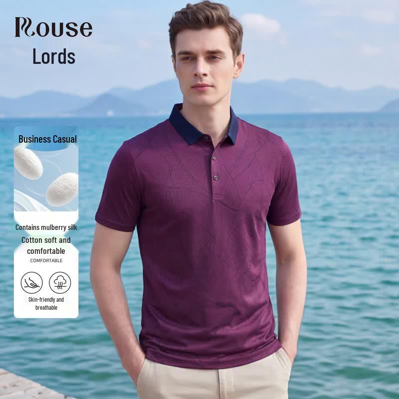 Luotz Men s Cotton  Silk Blend Short Sleeve Polo Shirt 56