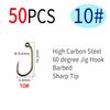 50pcs 60 Degree Angle Barbed Fly Tying Jig Hook 10# 12# 14# 16#  Bronzed Coated Wide Gap Jig Nymph Wet Fly Fishing Lures