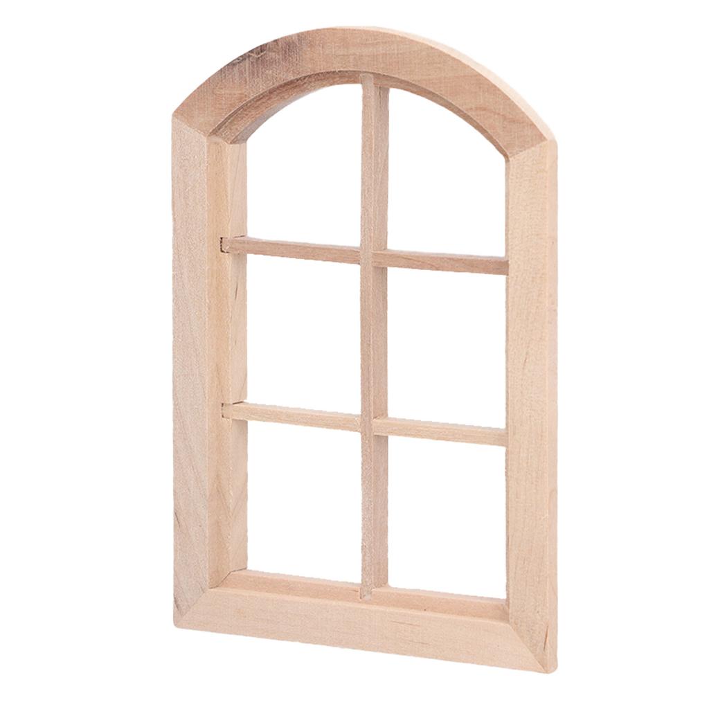 Dollhouse Windows Mini Miniature Dollhouse Arched Window Furnishings with 6 PanesWood Color