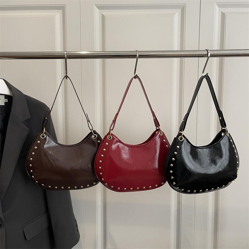 Dames Casual Klinknagel Ontwerp Onderarmtas Veelzijdige Enkele Schouder Crossbody Handtas