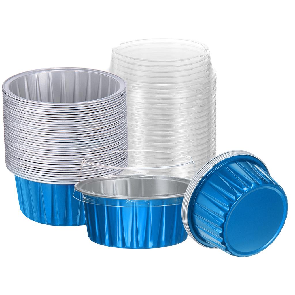 100Pcs Baking Cups with Lids Aluminum Foil Liners Mini Disposable Containers Cups Holders Cases Boxes Pans for Dessert Wedding