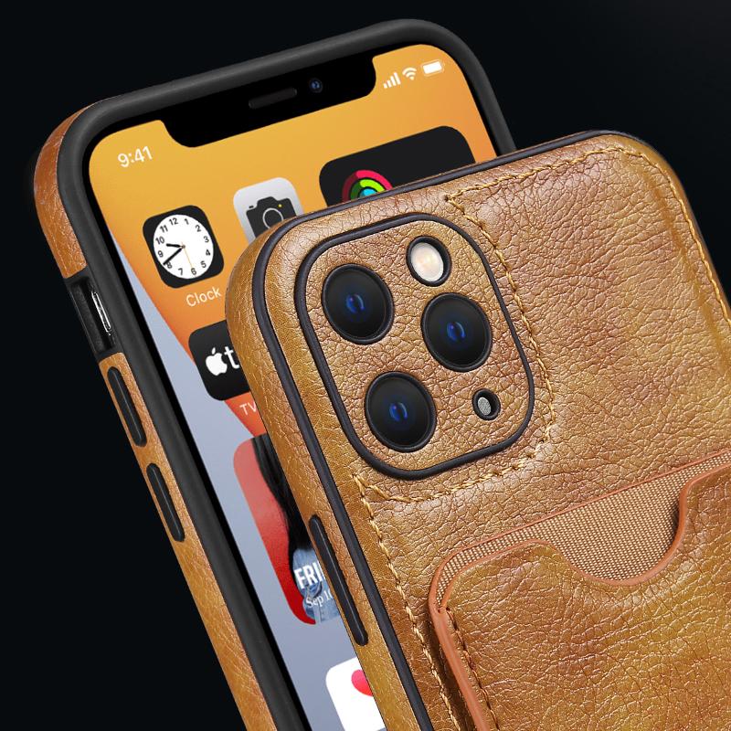 Luxury Solid Color Leather Wallet Card Slot Holder Phone Case For iPhone 16 Pro Max 14 11 12 13 15 Pro Max Shockproof Back Cover