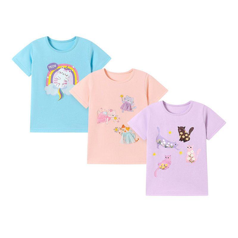 Little Maven Summer Short-Sleeved Girls' Suit European and American Style Cartoon Kidsren's T-Shirt Cute Baby Top