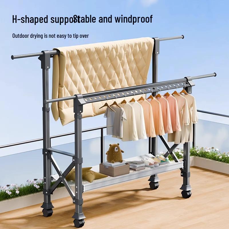Adjustable Floor-Standing Clothes Drying Rack for Indoor/Outdoor Use