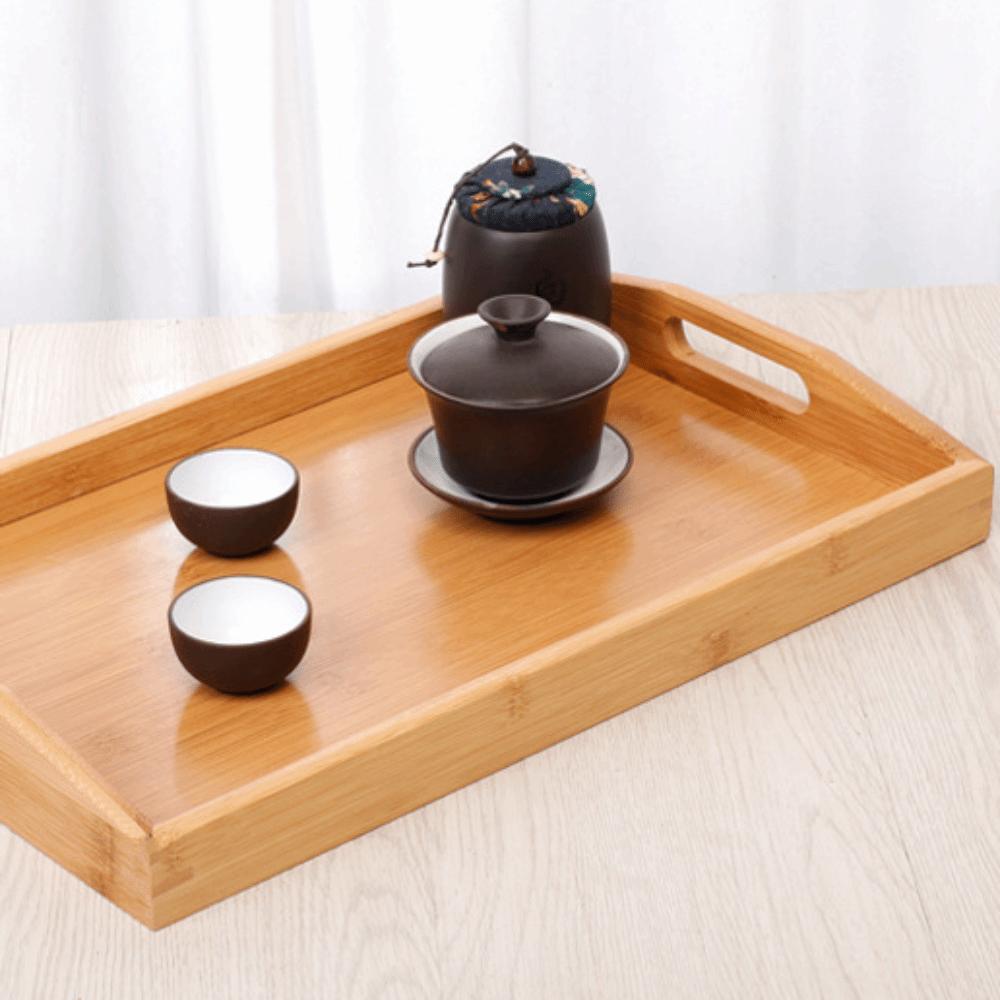 Multifunctional Bamboo Serving Tray with Handles Food Storage Tray Coffee Tea Tray  Utensils