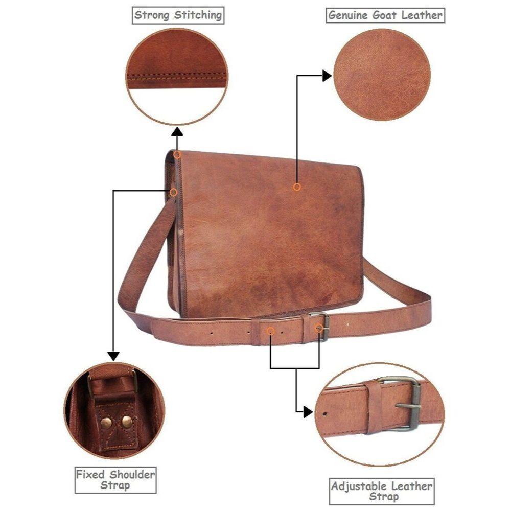 Винтажная коричневая офисная сумка-портфель для ноутбука из натуральной козьей кожи — фото 4