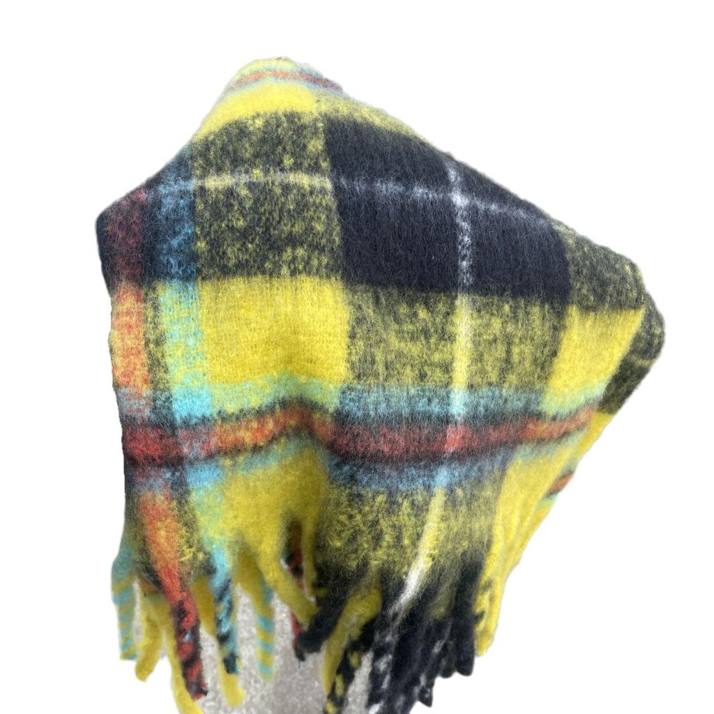 Mohair yellow plaid scarf Korean atmosphere autumn and winter versatile warm shawl advanced sense thickened scarf