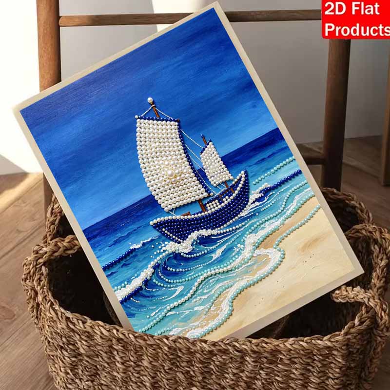 Peinture de perles faite à la main DIY 5D motif de vague d'océan voilier de mer décoratif peinture suspendue