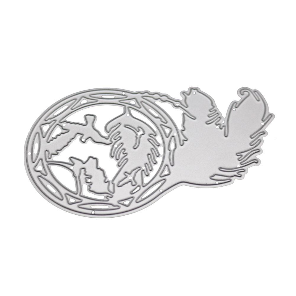 Bird Feather Circular Frame Metal Silvery Stencil Embossing Cutting Dies For Diy Scrapbooking Paper Album Cards Making