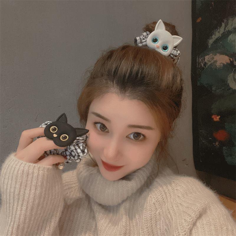 Korean Cartoon Cat Scrunchie Hair Tie for Kids & Adults - Versatile Headband & Rubber Band Accessories