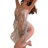 Qiaomi'er Shimmering Sequin Lingerie Set - Sexy Cutout Latin Dress with Tassel Mini Skirt