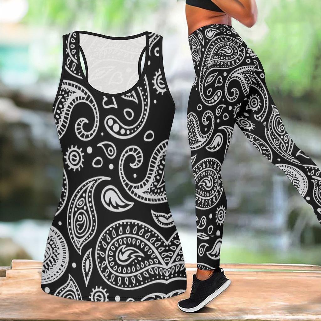 Retro Bedrucktes Yoga-Outfit für Damen Mode Workout Leggings Fitness Sport Freizeit Yoga Set Sportanzug