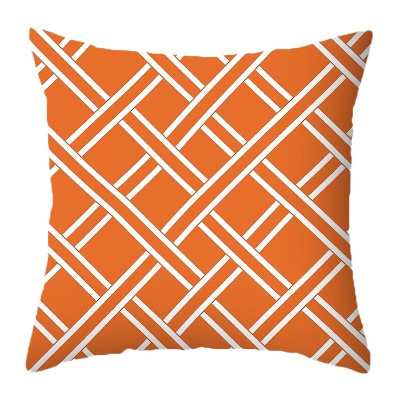 Orange-Yellow Geometric Patterns Throw Pillow Cover With Short Plush Print For Living Room Sofa Decoration Cushion Cover