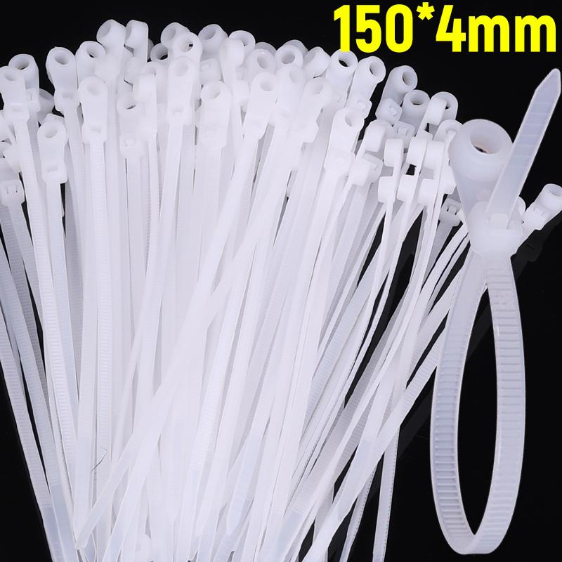 

100/600PCS Nylon Cable Ties with Screw Mounting Hole Self Locking Loop Wraps Bundle Fixed Cables Zip Tie Wire Fastening Straps 100Pcs білий
