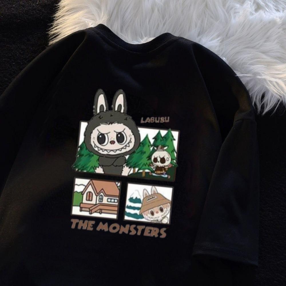 Söt LABUBU Sommar Ny Kortärmad T-shirt för Damers Casual Mångsidig Tecknad Topp Bekväm Skjorta Baju Topp