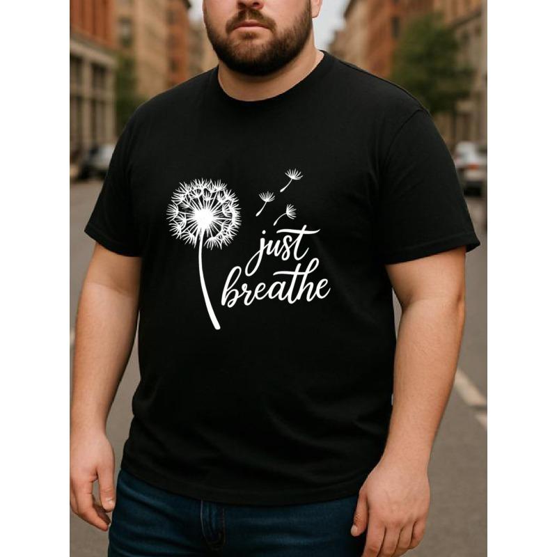 European Size Just Breathe Healing Dandelion Men's Printed Short-sleeved Shirt, Simple Knitted Pure Polyester T-shirt, Regular Sweat-absorbing