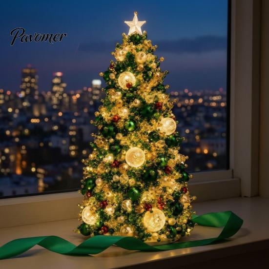 DIY Festive Home Decor Beaded Christmas Tree Kit, Handmade PVC Glitter Craft Desktop Ornament Set, Easy To Assemble Art Kit for Kids And Adults Gift