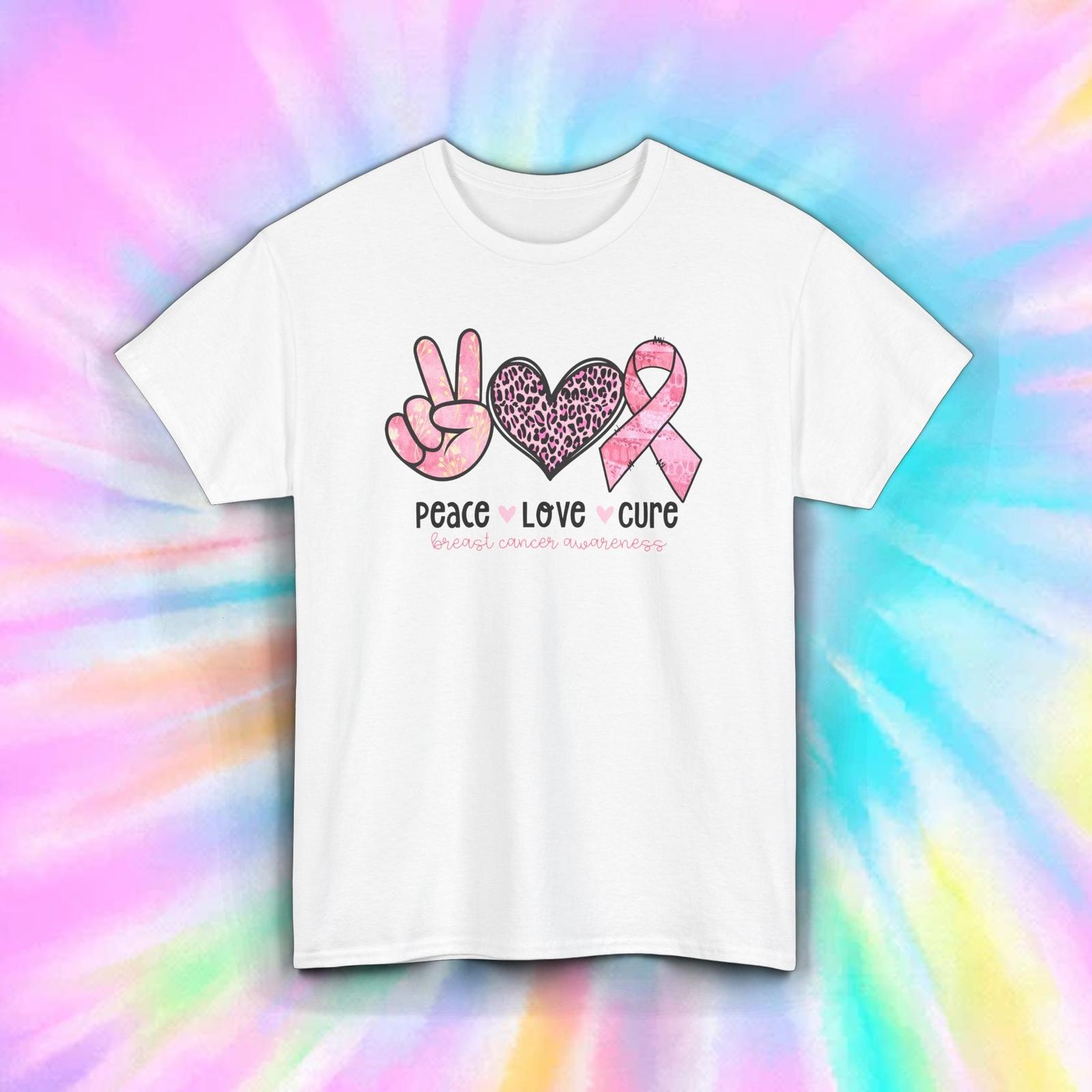 Peace Love Cure Breast Cancer Awareness Support Ribbon Shirt S-5XL XXXXL
