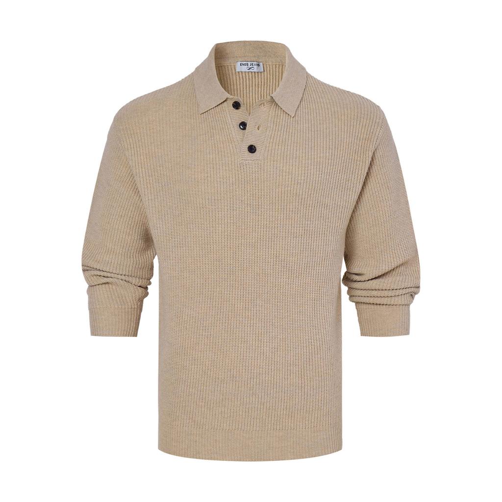 Mens Knit Shirts Long Sleeve Casual Sweaters Shirt Collared Sweater