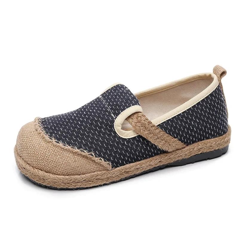 

Женские полосатые льняные парусиновые туфли на плоской подошве, удобные женские повседневные эспадрильи из конопли, лоферы серого и синего цвета, 2024 35 темно-синий