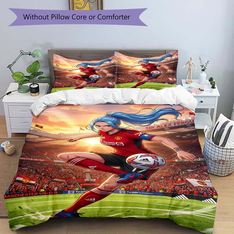 3pcs Football Player Action Bedding Set, Includes One Quilt Cover and Two Pillowcases, Bedroom and Guest Room Decoration. T723119