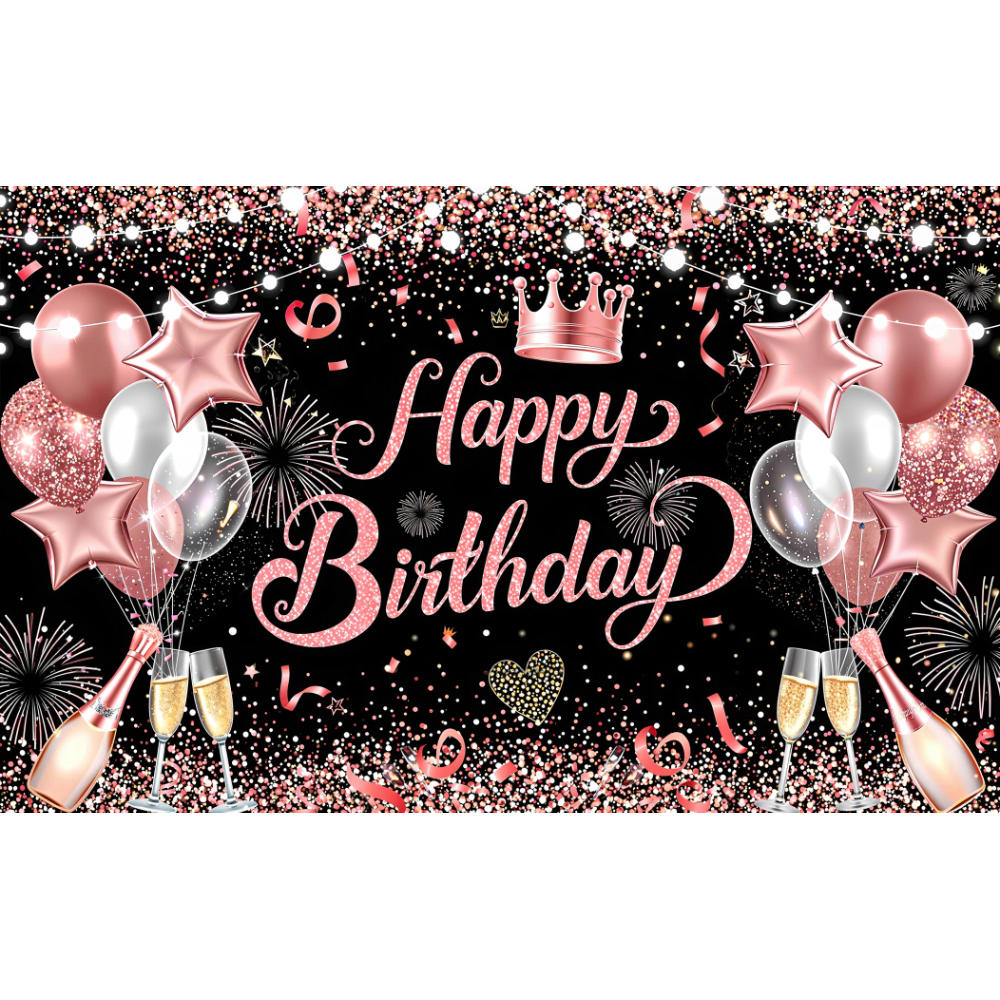 Pink Gold Black Happy Birthday Background Rose Gold Glitter Balloon Birthday Decoration Party Decor Home Photography Backdrop