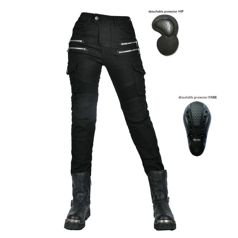 Motorcycle jeans, female rider elastic motorcycle riding pants, retro personalized casual anti-drop pants