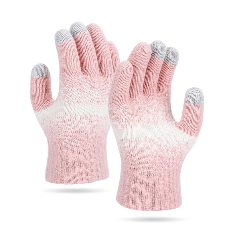 Autumn and winter new gloves women's knitted wool five-finger warm gloves piled thickened touch screen gloves men