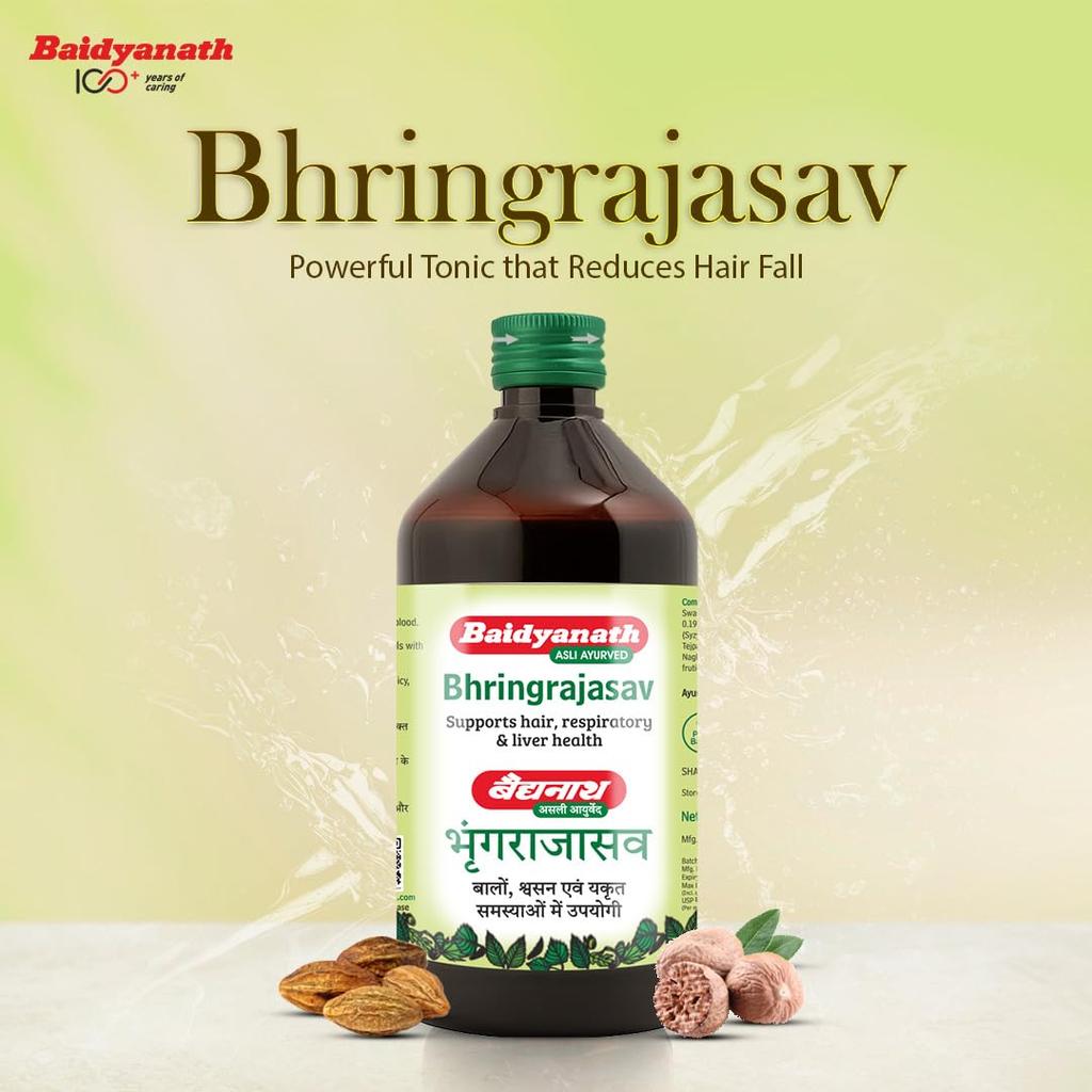 Baidyanath Bhringrajasav - Ayurvedisches Kräutertonikum für Haare & Lebergesundheit | Hilft bei Haarausfall-Kontrolle, Husten & Unterstützt die tägliche Energie 450ml