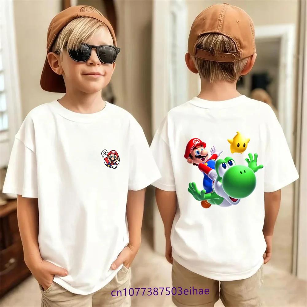 Sports Super Mario Kids T-Shirt Summer Short Sleeve Breathable Cotton Cute Cartoon Design Fashion Lightweight Children Tops