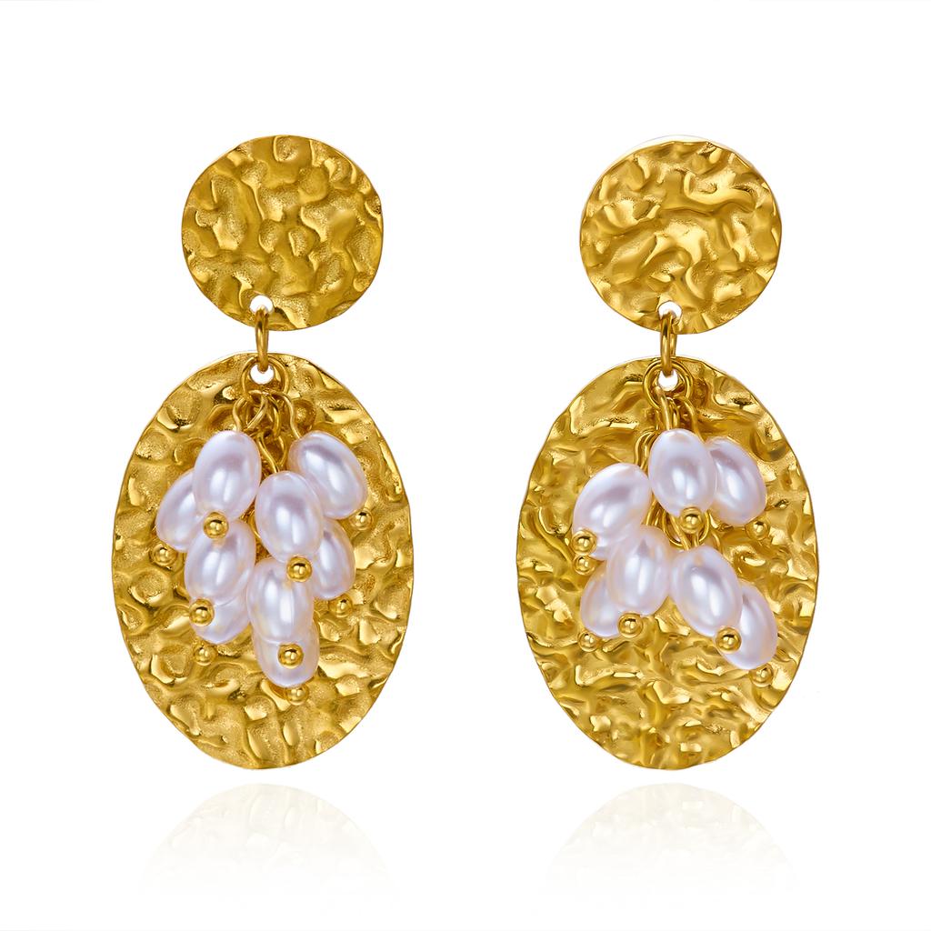Vintage Stainless Steel Irregular Imitation Pearl Dangle Earrings for Women Luxury Geometric Drop Earrings Party Jewelry Gift
