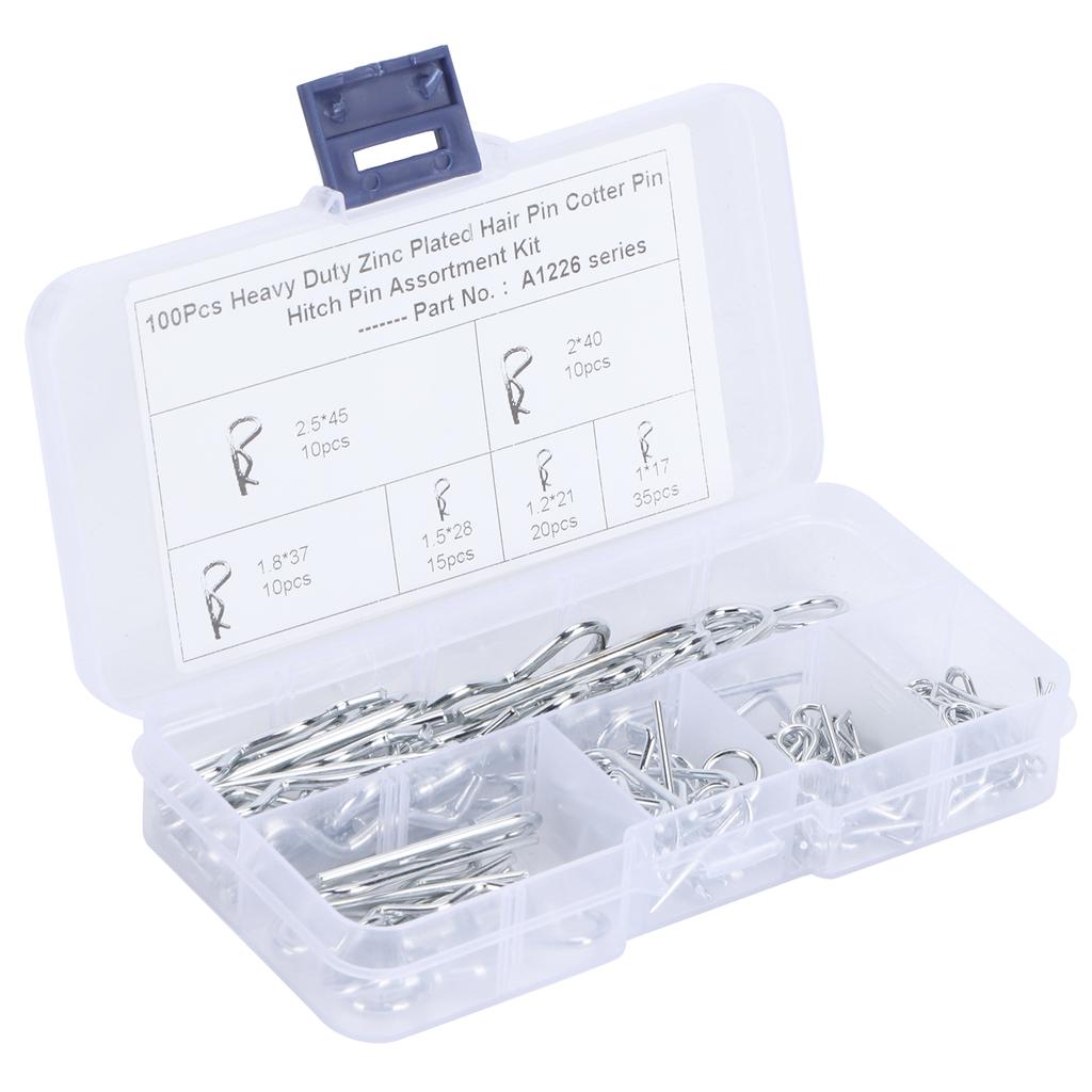 100 Stück R Splinte Traktor Stiftklemmen mit Kunststoffbox Sortimentskasten Befestigungsklammer Set