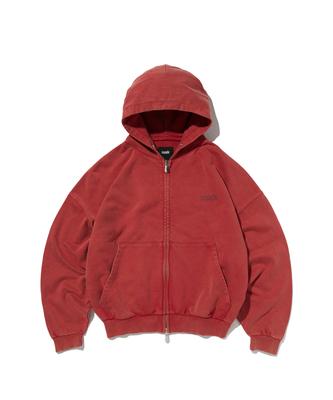 Suade Cropped Washed Hood Zip Up [Red]