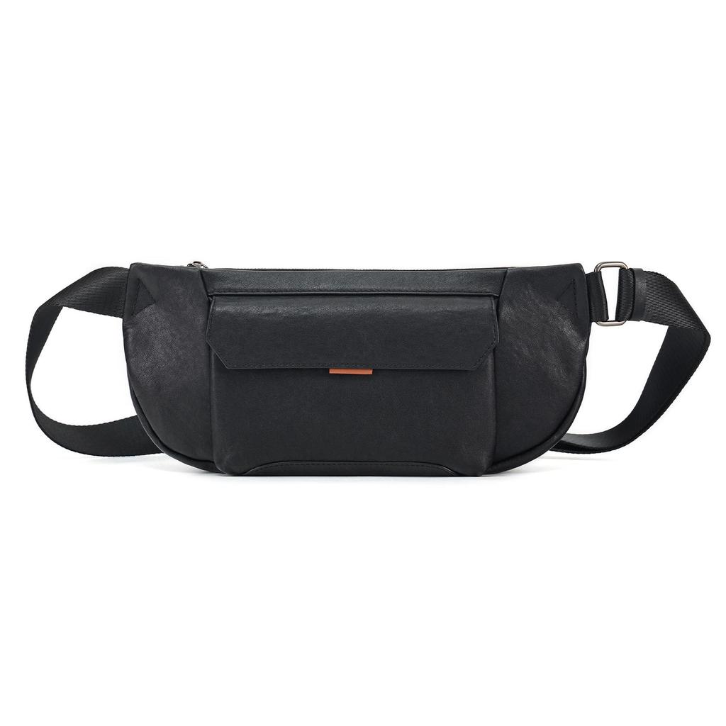 Men's Premium Vegetable Tanned Leather Crossbody Chest Bag - Large Capacity Casual Sports Shoulder Bag