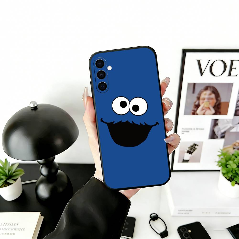 Cut Cartoon C-Cookies Monster Phone Case Black Silicone Soft For Samsung Galaxy A73,A72,A71,A70,A53,A52,A51