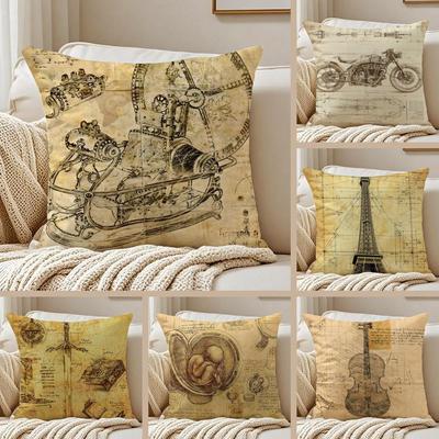 Retro Sketch Cushion Cover Silky Short Plush DoubleSided Printed Pillow Case for Sofa All Seasons Home Decor Gift