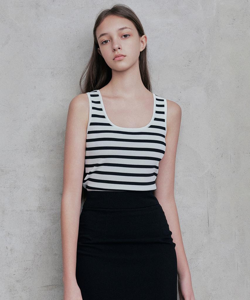 LANG5 [Marine] Striped Sleeveless Knit_White