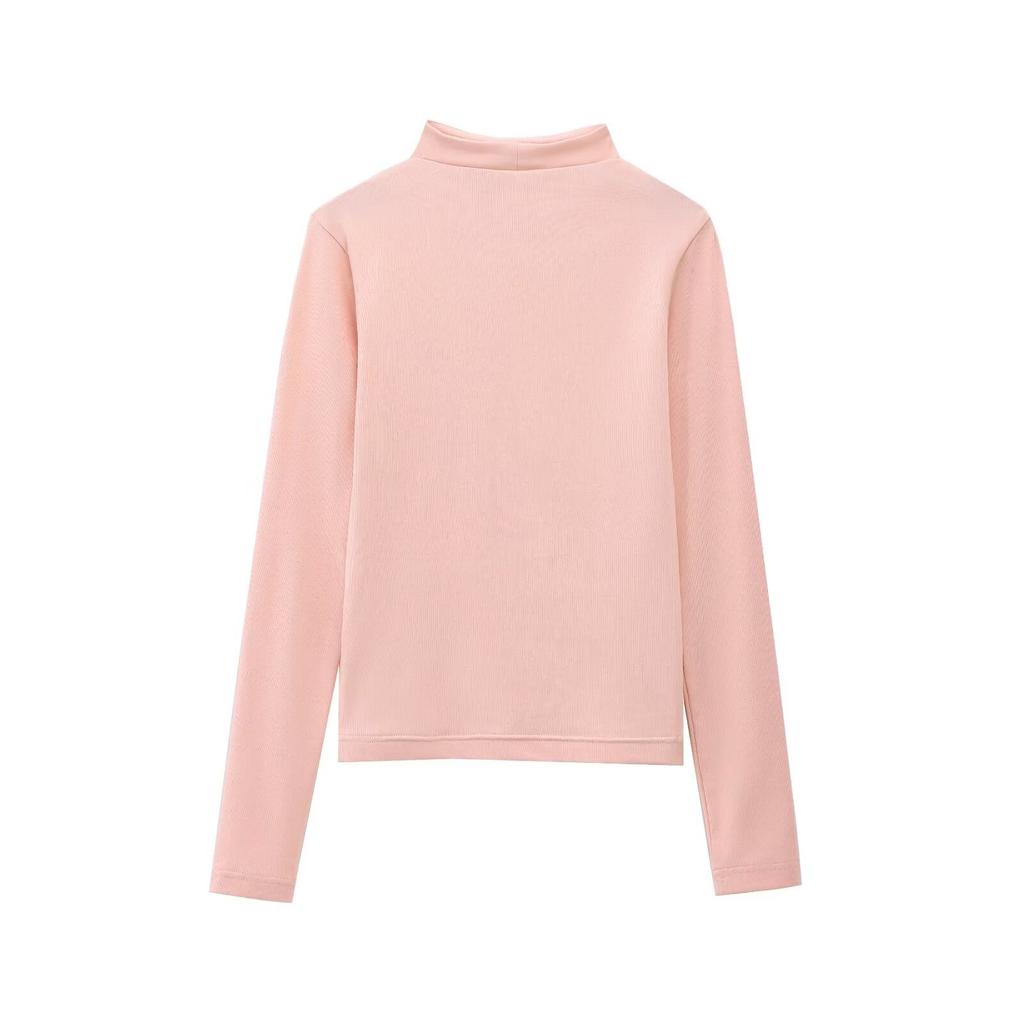 European and American Style Women's Clothing Fashion Commuting Versatile Slim-fitting Simple Long-sleeved Turtleneck T-shirt 2335643