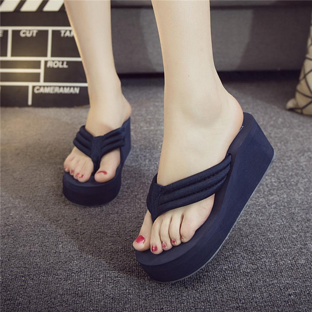 Жіночі Модні Клинові Шльопанці Літні Платформні Туфлі Легкі Дівочі Домашні Пляжні Сліпанці Чорного Кольору Жіночі Вуличні Сандалі