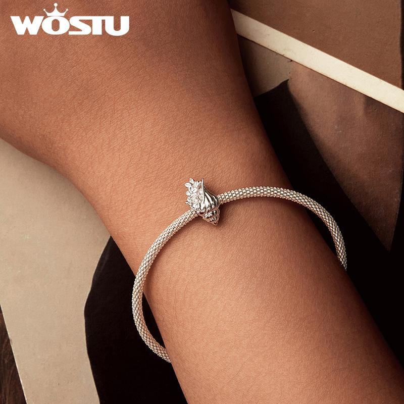 WOSTU 925 Silver Sea Shell Conch Charm Pendant For Necklace Lily of the Valley Charm