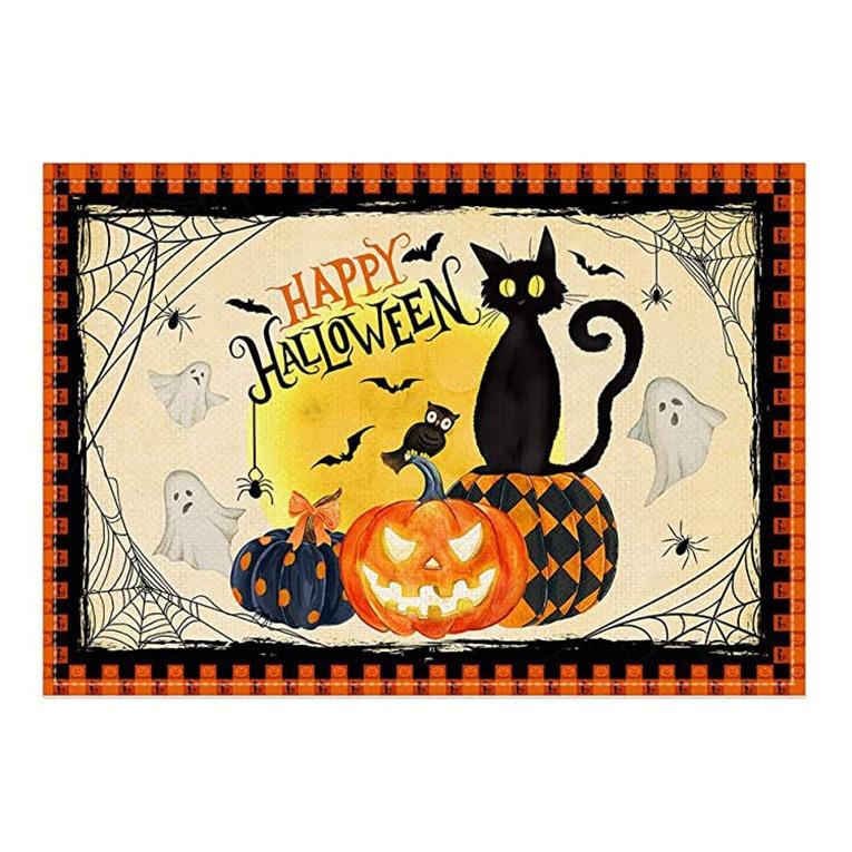 Halloween Print Placemats Placemat Washable Rectangular Dining Table Mats for Indoor Gatherings Seasonal Table Decor