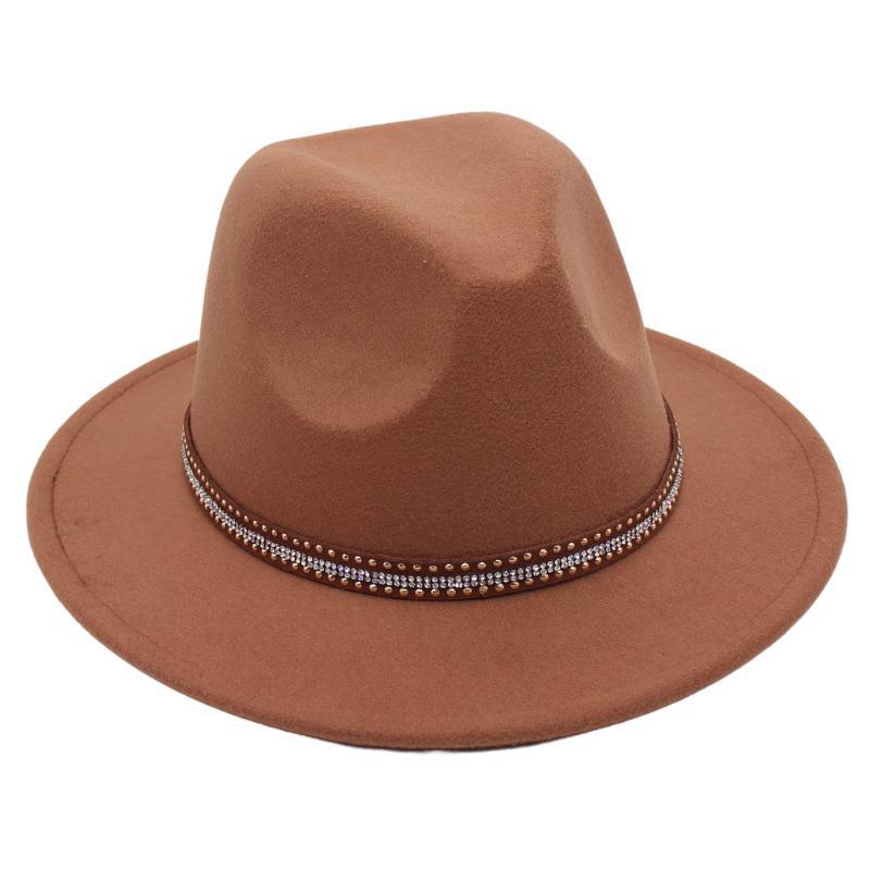 Tibetan Style Top Hat Temperament Jazz Hat British Elegant Felt Hat Big Brim Rivet Woolen Hat Men And Women