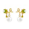 Exquisite Enamel Glazed Green Leaf & Gourd Pearl Earrings - Chinese Style Gift Ornament