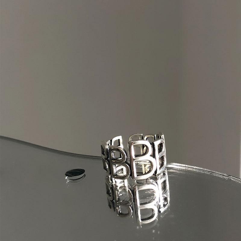 European American S925 Retro 'B' Letter Index Finger Ring - Women's Cold Style Tail Ring