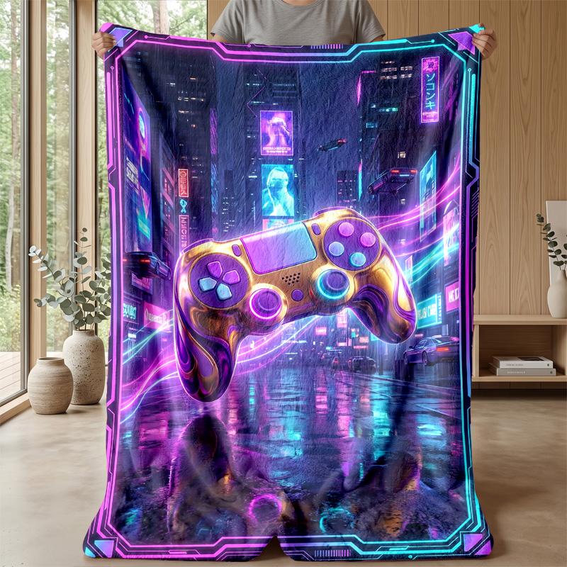 Cyberpunk Game Controller Blanket Personalized Name Flannel Blanket Soft Cozy Plush Throw for Sofa Bed Lightweight Home Decor
