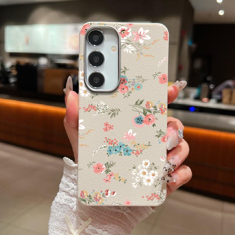 

Ретро Цветы Кожаная Текстура Чехол из ТПУ для Samsung Galaxy S24 FE S25 S23 S22 Ultra S25 Edge A55 A56 A16 A15 A54 A26 Чехол для телефона For Samsung Galaxy S24+